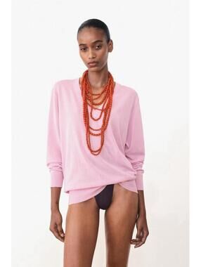 ZARA NWOT WOMENS LIGHTWEIGHT COTTON BLEND V-NECK SWEATER IN PINK-SIZE SMALL